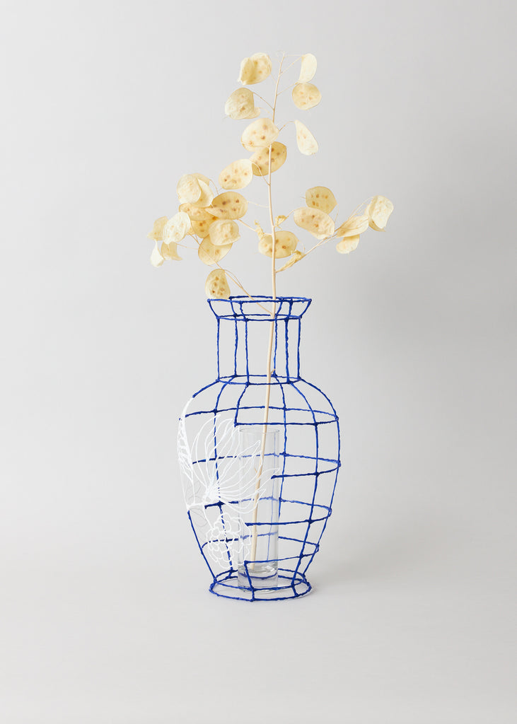Iris Megens Between The Lines Contemporary Vase Handmade Artwork Original Art Klein Blue 3D Unconventional Vessel Affordable