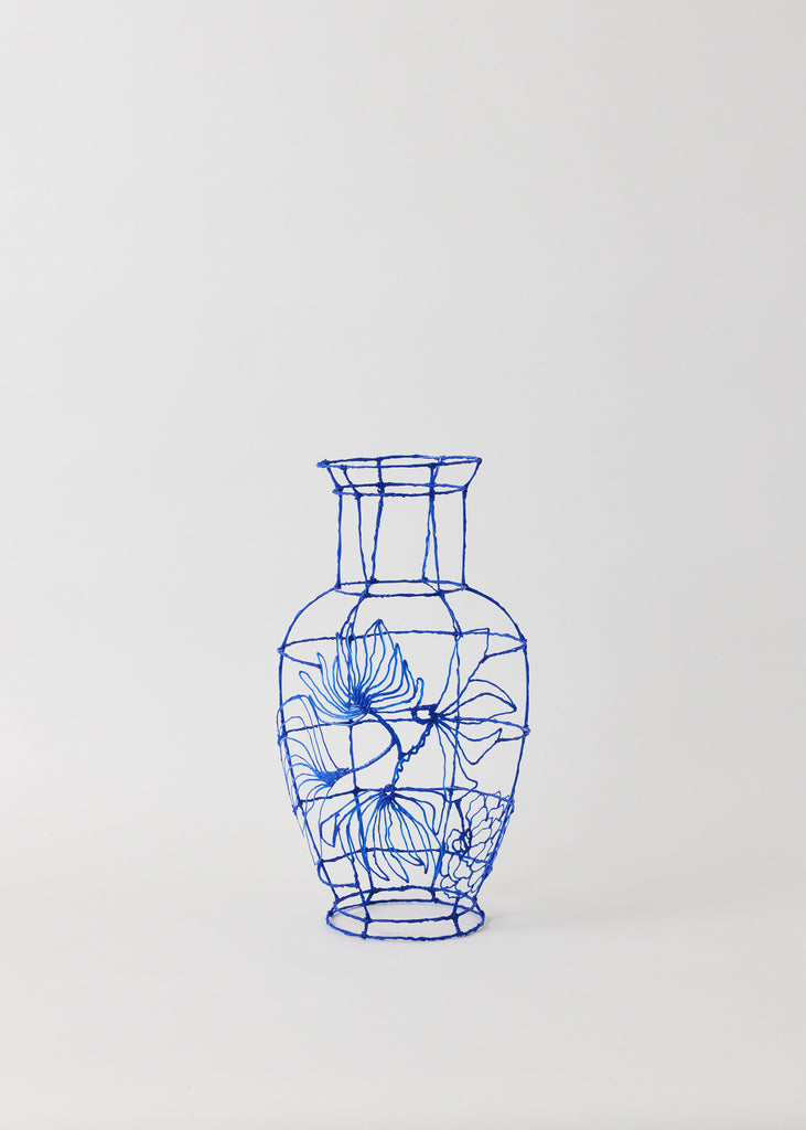 Iris Megens Between The Lines Blue Handmade Sculpture Original Artwork Contemporary Vase 3D One Of A Kind Art