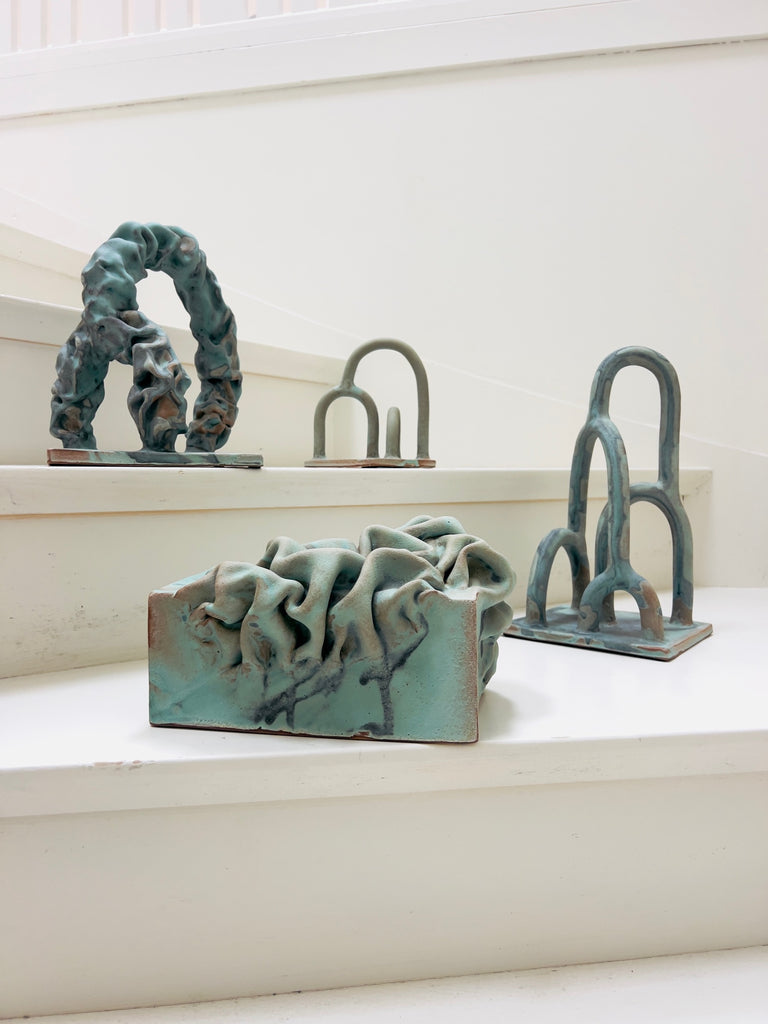 Sofia Tufvasson graphic ceramic sculpture of a white flower vase