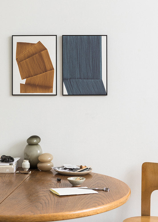 Two Anna Norrgrann original drawings in blue and rusty brown