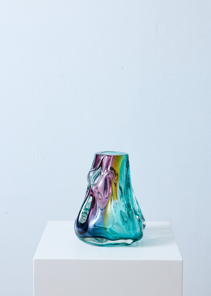 Ammy Olofsson Flowy Spectrum Vase Handmade Green Multi-colour Glass Sculptural Vase Colourful Art Unique Sculpture Contemporary Artwork 