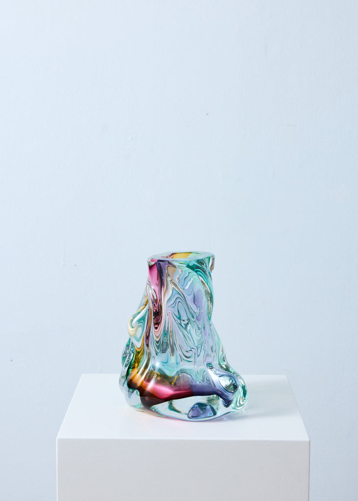 Ammy Olofsson Flowy Spectrum Vase Colourful Art Unique Glass Sculpture Handmade Mouth-Blown Recycled Glass Vase Playful Art Modern Artwork 