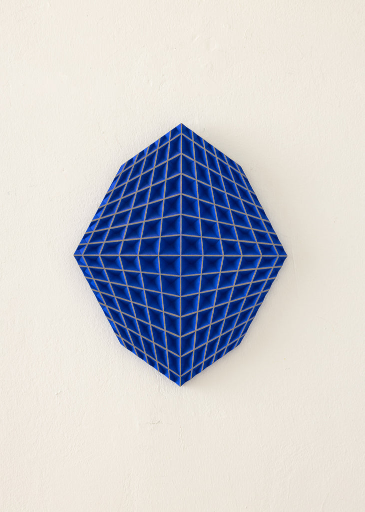 Arno Hoogland Grid Perspective Geometrical Artwork Sculptural Wall Art Handmade Art Wood Sculpture Klein Blue Contemporary Art