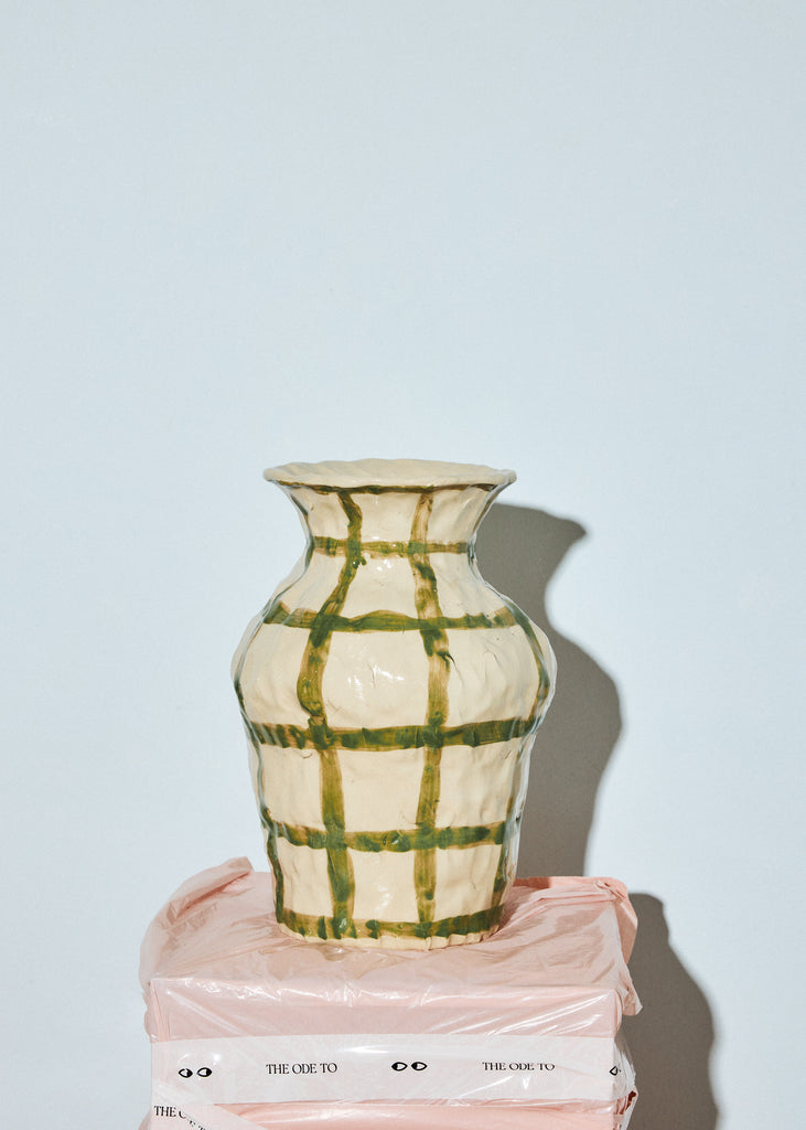 Caroline Harrius Checkered Vase Handmade Vase Ceramic Artwork Original Art Clay Sculpture Glazed Ceramics Handmade Home Decor Scandinavian Design Buy Original Art Affordable Art Playful Art Style Eclectic Interior