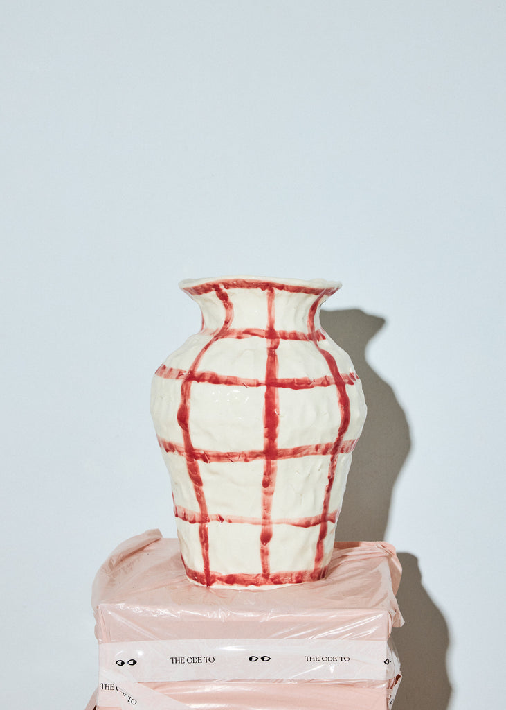 Caroline Harrius Checkered Vase Handmade Vase Ceramic Artwork Original Art Clay Sculpture Glazed Ceramics Handmade Home Decor Scandinavian Design Buy Original Art Affordable Art Playful Art Style Eclectic Interior