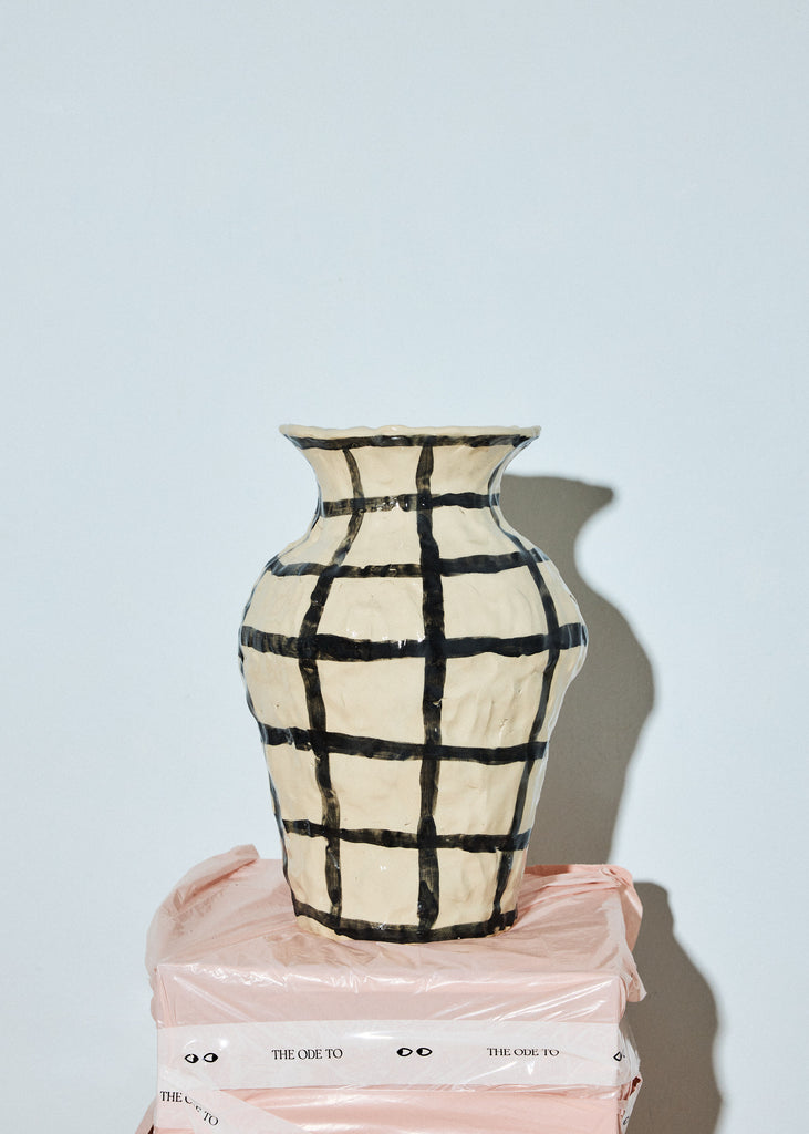 Caroline Harrius Checkered Vase Handmade Vase Ceramic Artwork Original Art Clay Sculpture Glazed Ceramics Handmade Home Decor Scandinavian Design Buy Original Art Affordable Art Playful Art Style Eclectic Interior