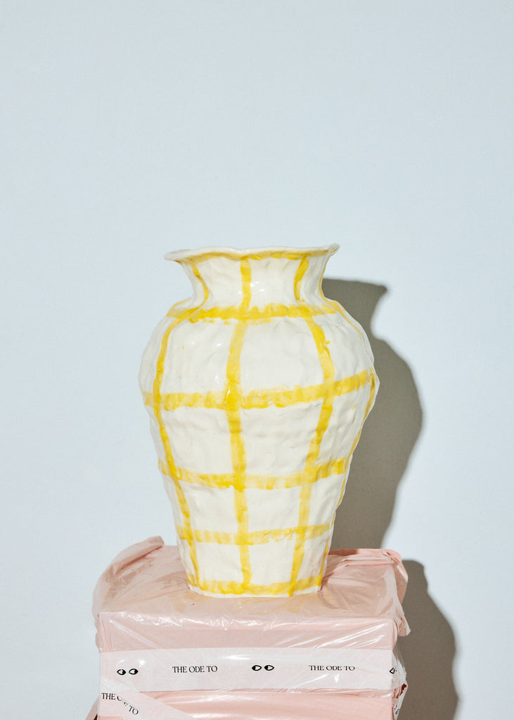 Caroline Harrius Checkered Vase Handmade Vase Ceramic Artwork Original Art Clay Sculpture Glazed Ceramics Handmade Home Decor Scandinavian Design Buy Original Art Affordable Art Playful Art Style Eclectic Interior