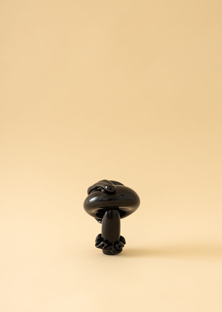 Erika Kristofersson Bredberg Ink Cap Sculpture Mushroom Black Artwork Handmade Mouth Blown Glass Grunge Art Style Original Art