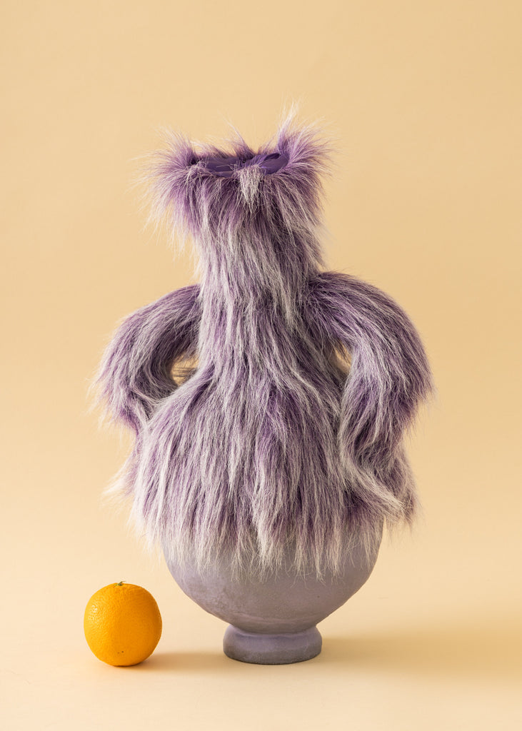 Fanny Ollas Pet Me Furry Sculpture Handmade Purple Vase Ceramic Figurative Original Artwork Collectable Object Craft