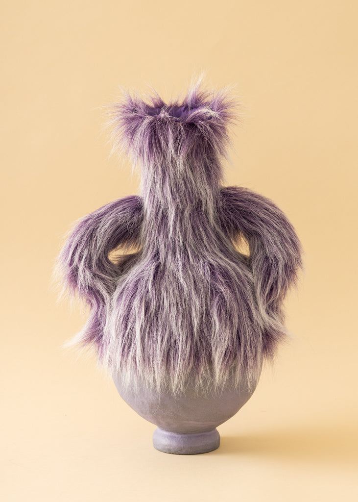 Fanny Ollas Pet Me Furry Sculpture Handmade Purple Vase Ceramic Figurative Original Artwork Collectable Object