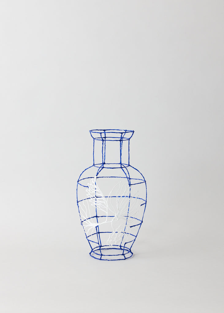 Iris Megens Between The Lines Contemporary Vase Handmade Artwork Original Art Klein Blue 3D Unconventional Vessel Affordable