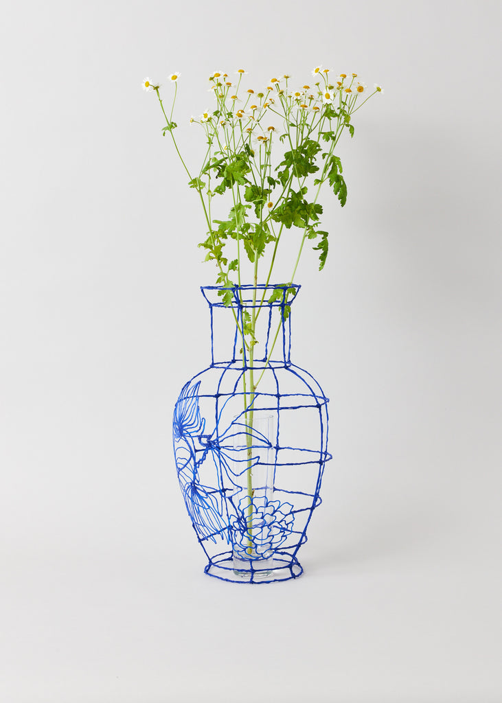 Iris Megens Between The Lines Blue Handmade Sculpture Original Artwork Contemporary Vase 3D One Of A Kind Art