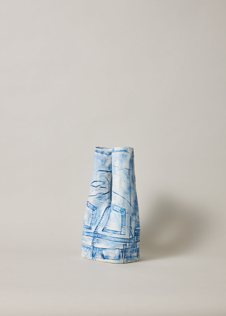 Julia Wallman Pressveck Jeans Vase Handmade Artwork Original Sculpture Contemporary Art Style Affordable Art Collecting Curated Art Figurative Art Blue