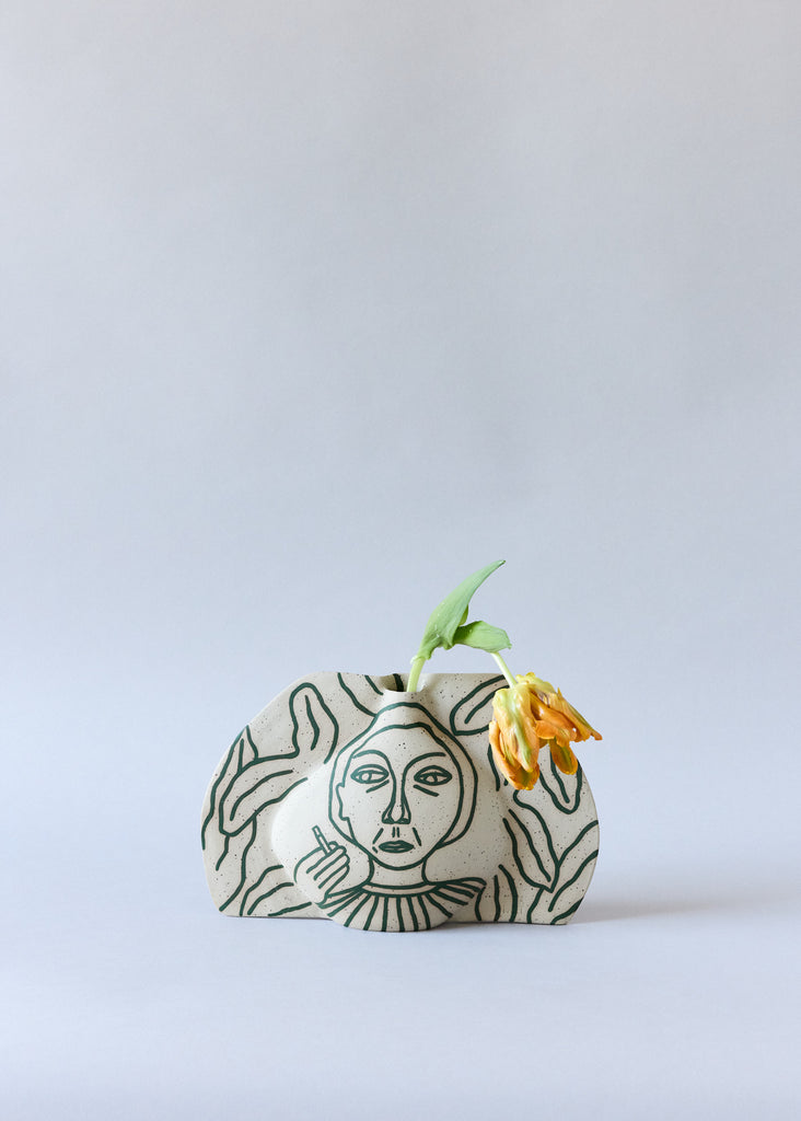 Jennie Petersen x Kerafakt Artist Collaboration Face Vase Green