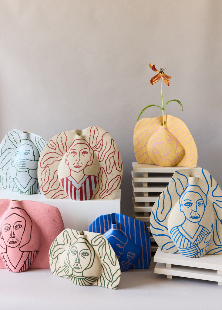 Jennie Petersen x Kerafakt Artist Collaboration Face Vase Group Ceramics