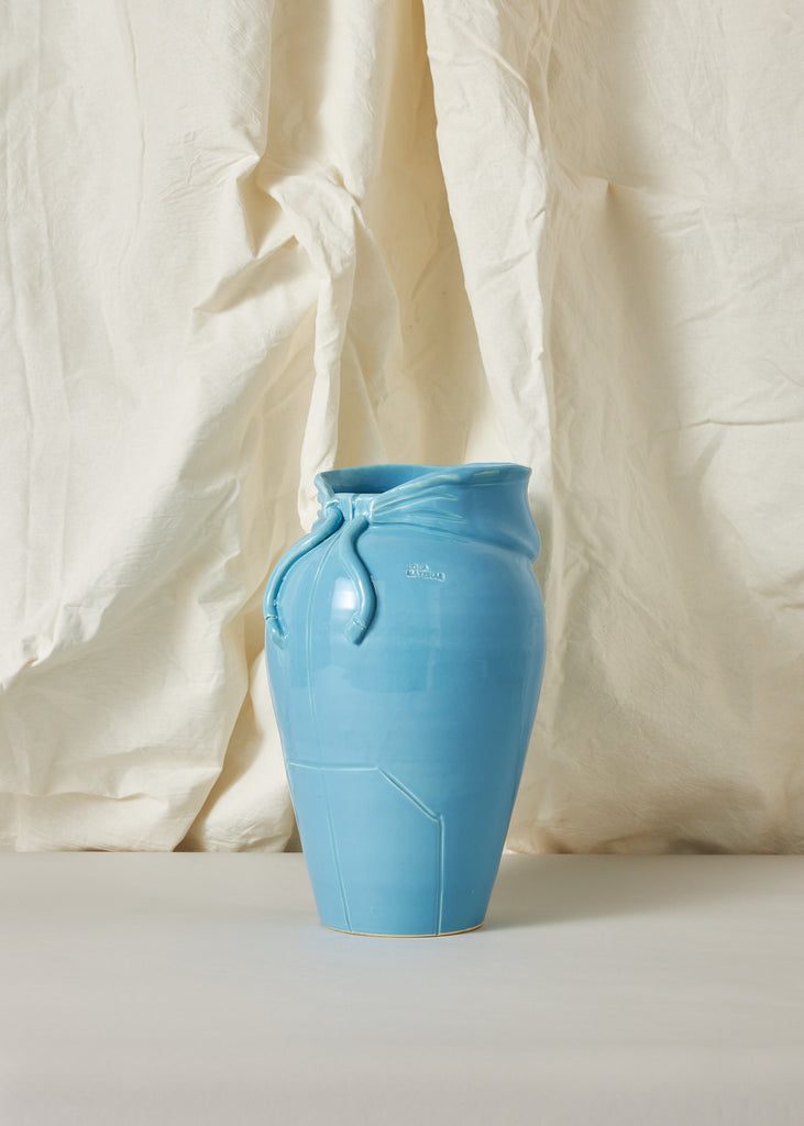 Lola Mayeras Hoodie Vase Blue Vase Handmade Home Decor Original Sculpture Unique Artwork Eclectic Art Style Figurative Sculpture Curated Art