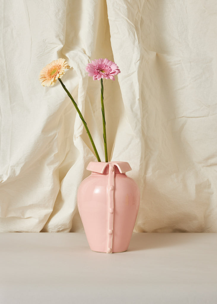 Lola Mayeras Shirt Vase Pink Vase Original Artwork Eclectic Interior Style Handmade Home Decor Figurative Sculpture Playful Art Playful Interior Affordable Art