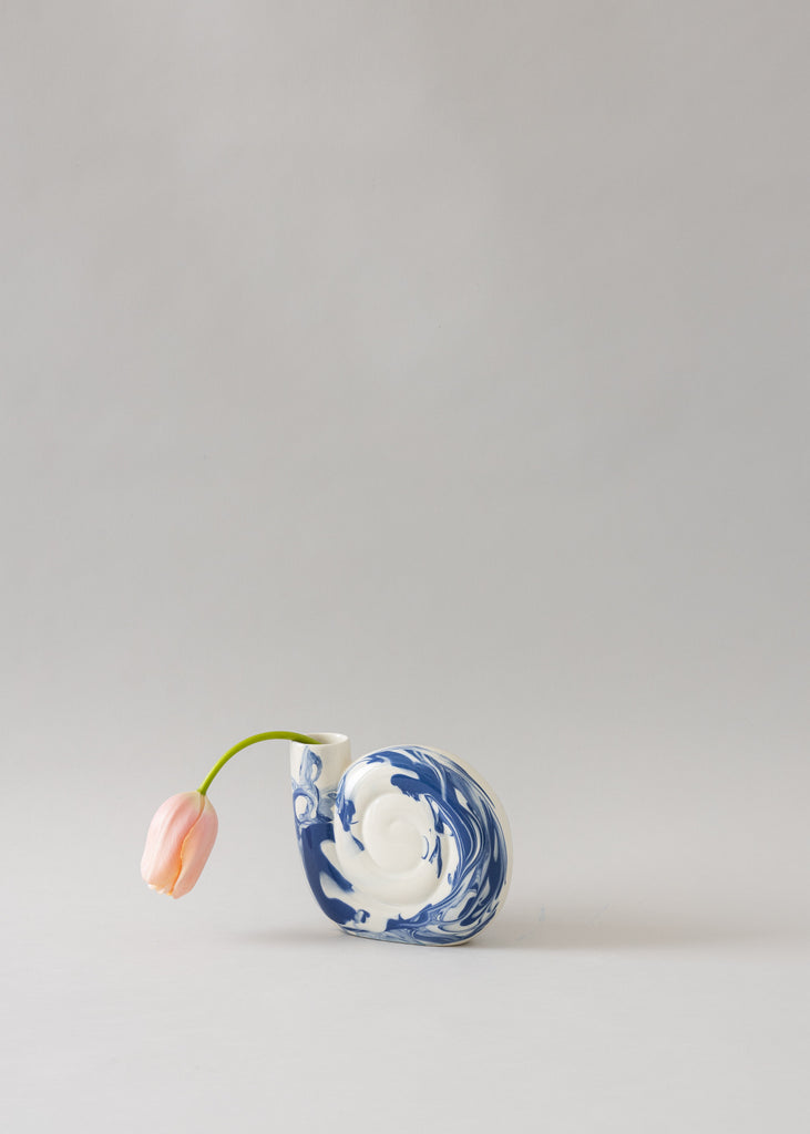 Maja Florell Spiral Vase Blue Handmade Art Ceramic Art Piece Sculptural Artwork Glazed Marbled