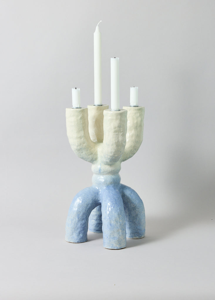 Marta Duarte Da Viega Ceramic Sculpture Original Unique Artwork White Blue Candle Holder Contemporary Art