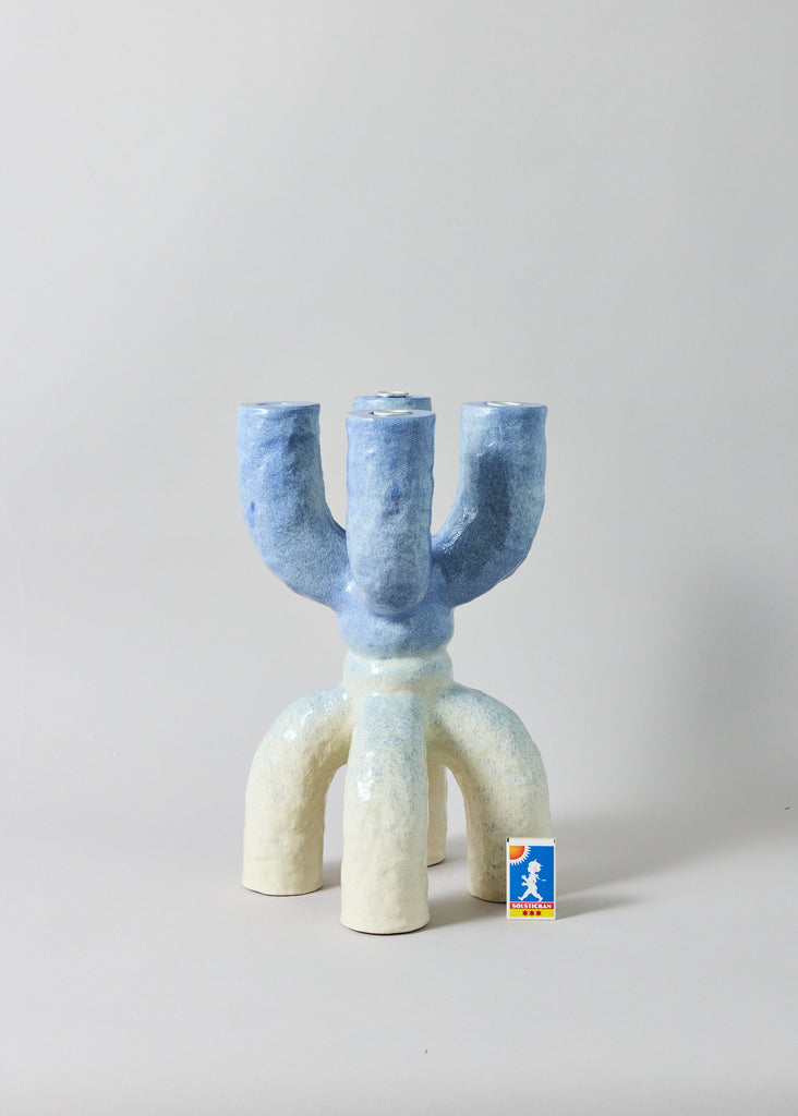 Marta Duarte Da Veiga Ceramic Candle Holder Blue White Handmade Original Artwork Contemporary Art Sculpture Modern Art