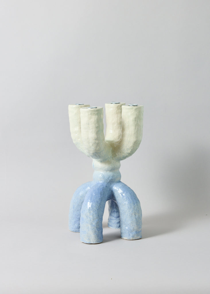 Marta Duarte Da Viega Ceramic Sculpture Original Handmade Artwork White Blue Candle Holder Unique Contemporary Art