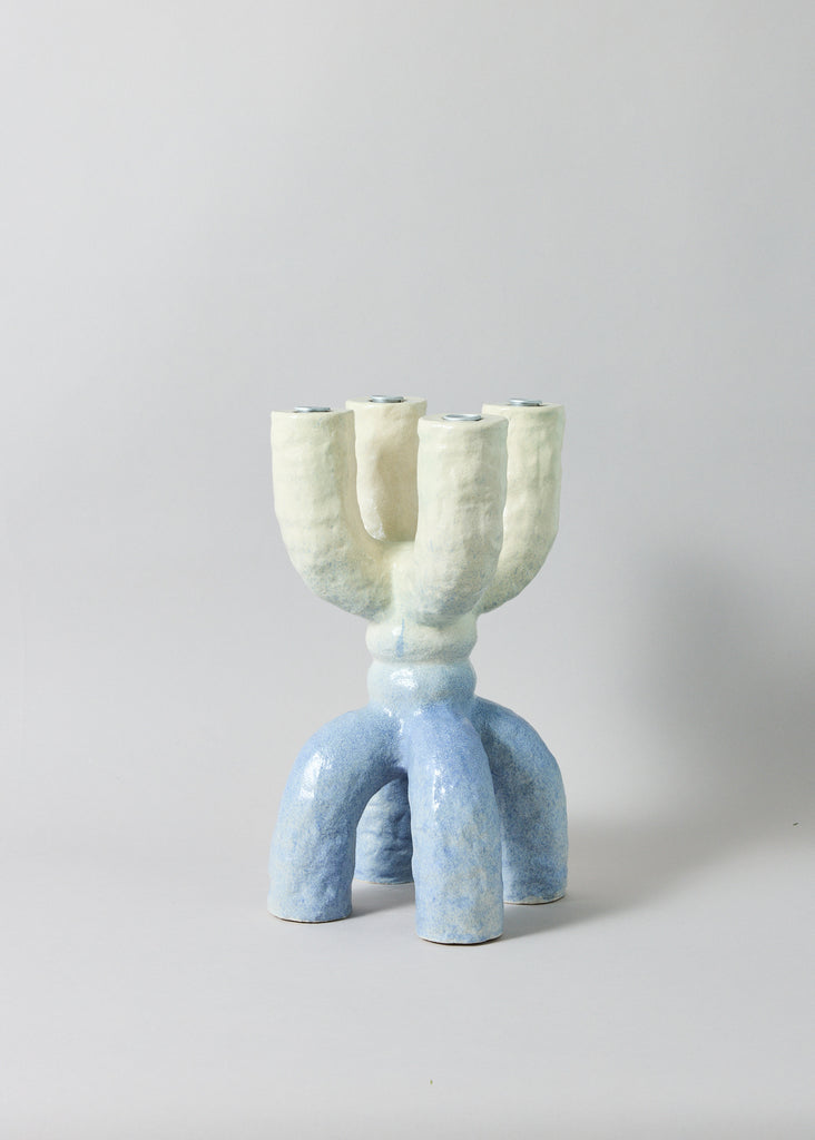 Marta Duarte Da Viega Ceramic Sculpture Original Handmade Artwork White Blue Candle Holder Contemporary Art