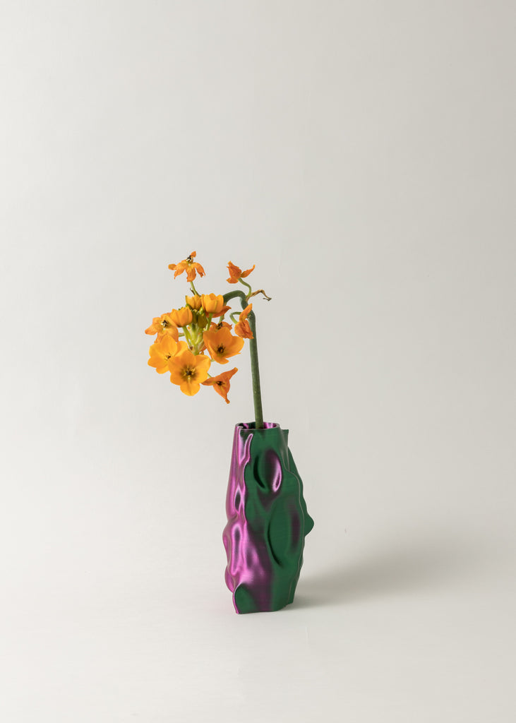 Niklas Jeroch Organic Angel Vase Purple Green Chrome Futuristic Vessel Handmade Artwork Sculptural Art Collectable Affordable Interior