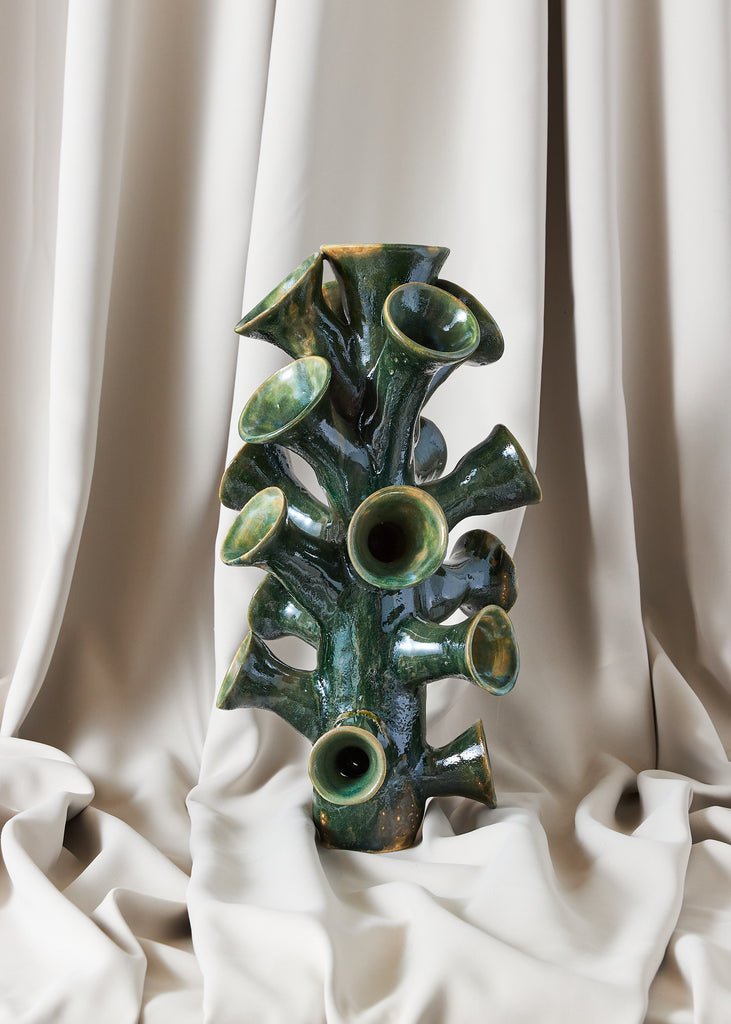Nils Blau Coral Trumpet Green Artwork Ceramic Sculpture Sculptor Hand Sculpted Glazed Organic Shapes Abstract Art Affordable Art Contemporary Art Berlin Artist Artistry