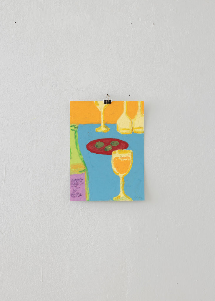 Nina Flagstad Kvorning Wine And Olives Contemporary Wall Art Handmade Drawing Original Artwork Colourful Art Style Still Life 