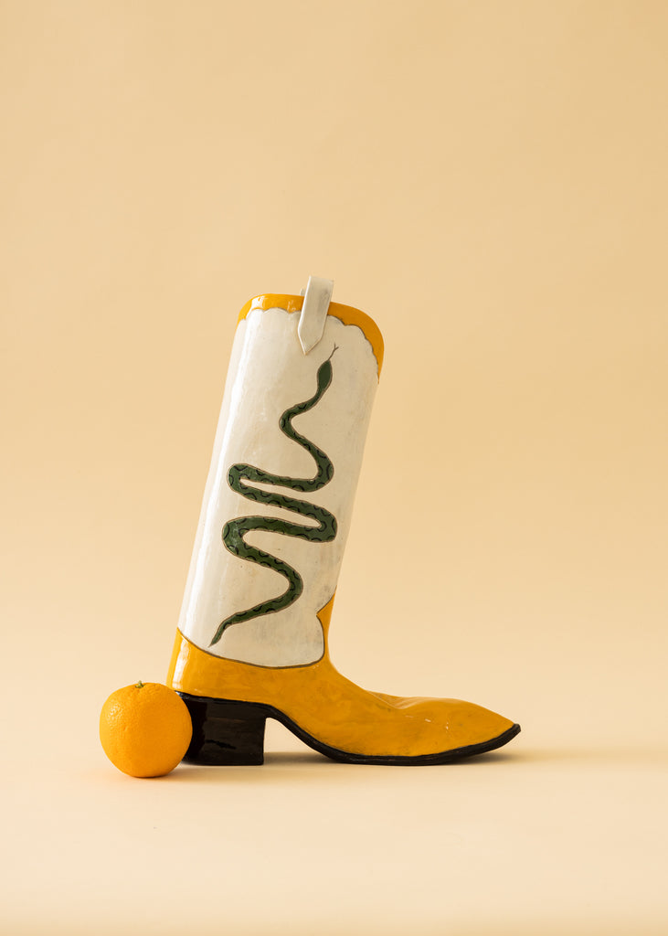 Norea Vass Cowboyboots Handmade Vase Figurative Artwork Cowboy Western Style Art Ceramic Art Piece Affordable Art