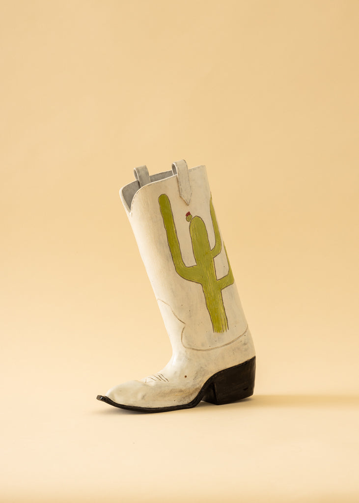 Norea Vass Cowboyboots Vase Contemporary Artwork Figurative Sculpture Western Art Quirky Artwork Ceramic Art Cactus
