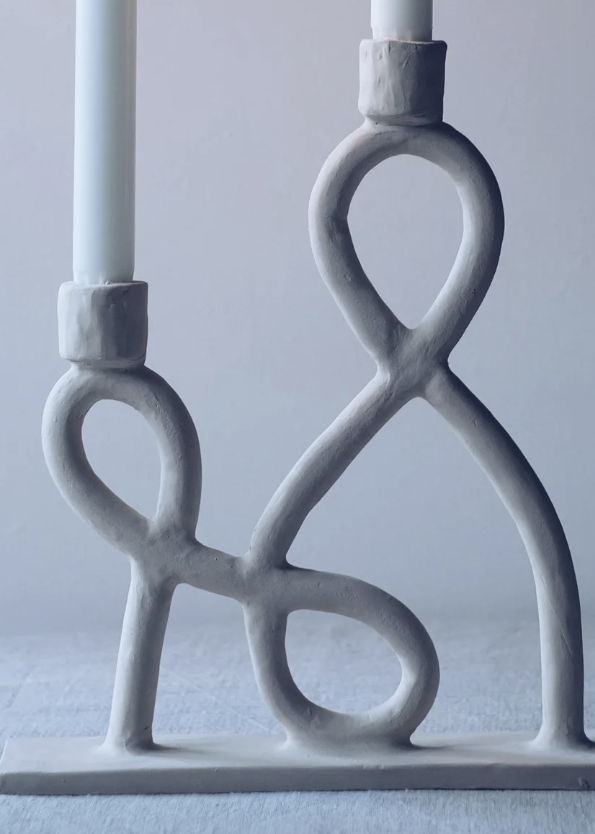 Johanna Nilsson Loop Candelabra Original Ceramic Artwork Handmade Candle Holder Minimalistic Sculpture Handcrafted Home Decor Collectible Abstract Art Piece One Of A Kind Creation Artistic Collectors Item Female Artist