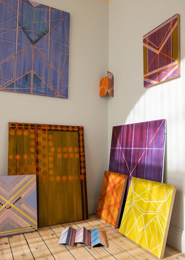 Alexandra Severinsson Serene Painting Handmade Original Artwork Contemporary Wall Art Eclectic Orange Geometric Pattern Art