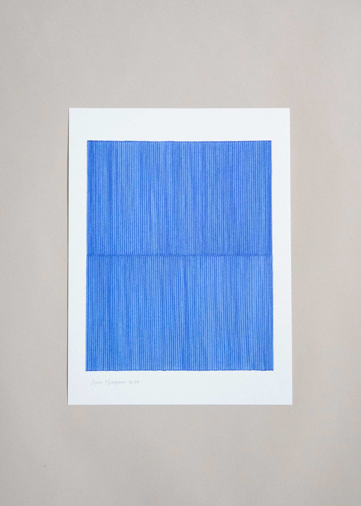 Anna Norrgrann "Rhythm" bright blue graphic drawing.