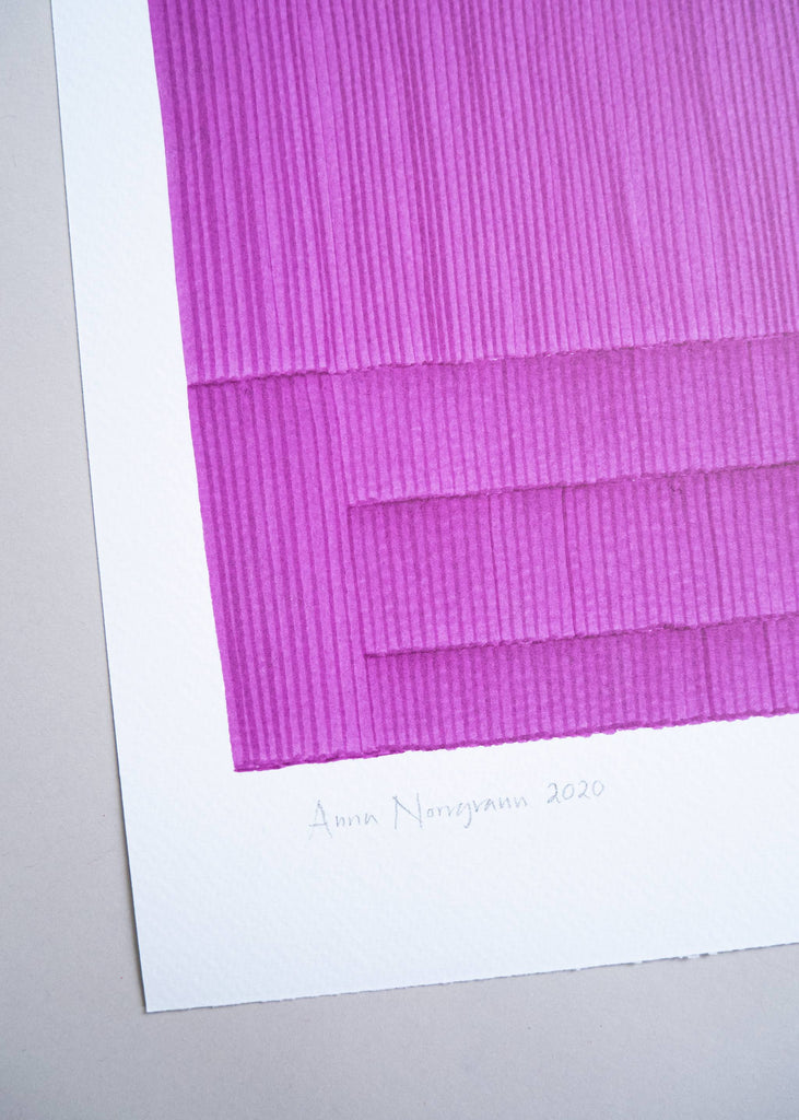 Close-up of signature on Anna Norrgrann "Rhythm" pink graphic drawing.