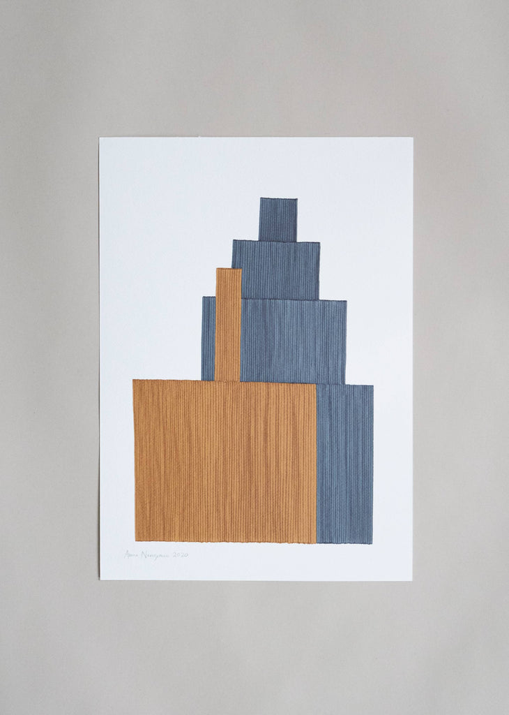 Anna Norrgrann "Rhythm" light brown and pale blue graphic drawing.