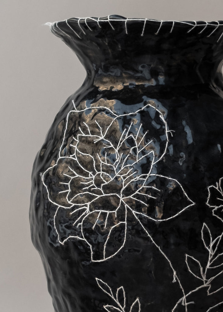 Caroline Harrius vase embroidery detail