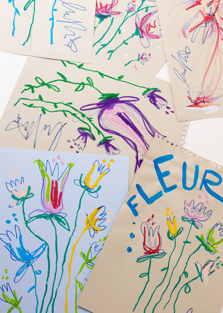 Cina Rosén Busy Flowers Drawing Original Wall Art Playful Colourful