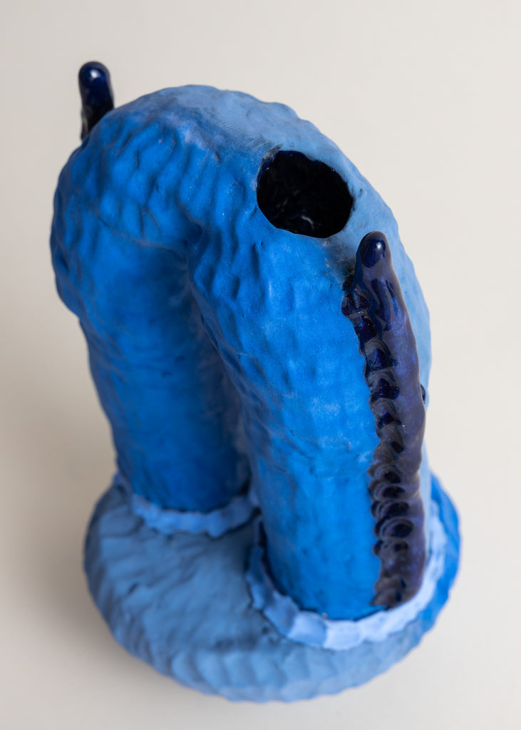 Elisabeth Lewis Bendy Blue Velvet Handmade Vase Sculpture Artwork Unique 