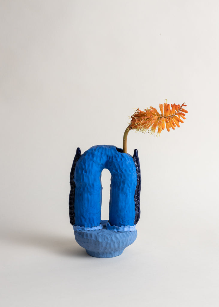Elisabeth Lewis Bendy Blue Velvet Handmade Vase Sculpture