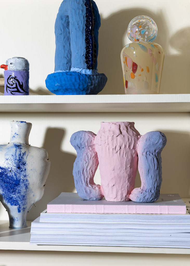 Elisabeth Lewis Bendy Blue Velvet Handmade Vase Sculpture Art