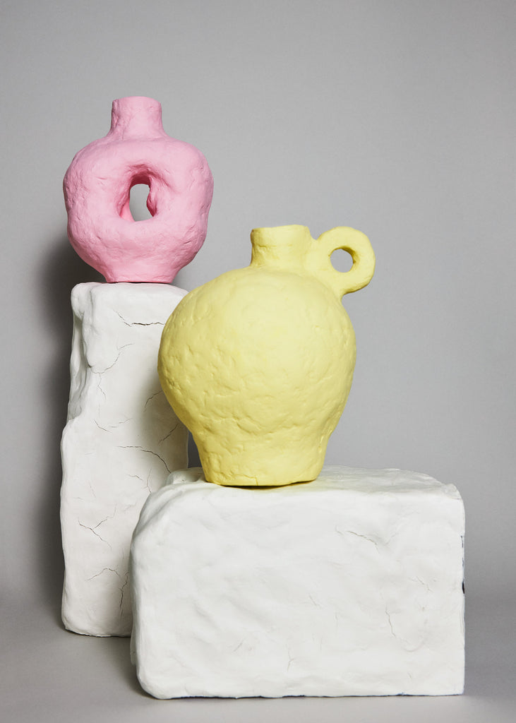 Jacqueline de la Fuente Rejuvenate Sculpture Vase Handmade Yellow Unique Artwork Sustainable Art 
