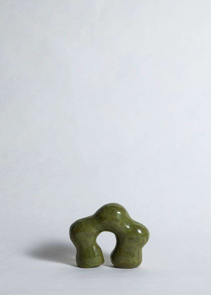 Paula Atelier Valv Sculpture Artwork Handmade green Glazed Stoneware 