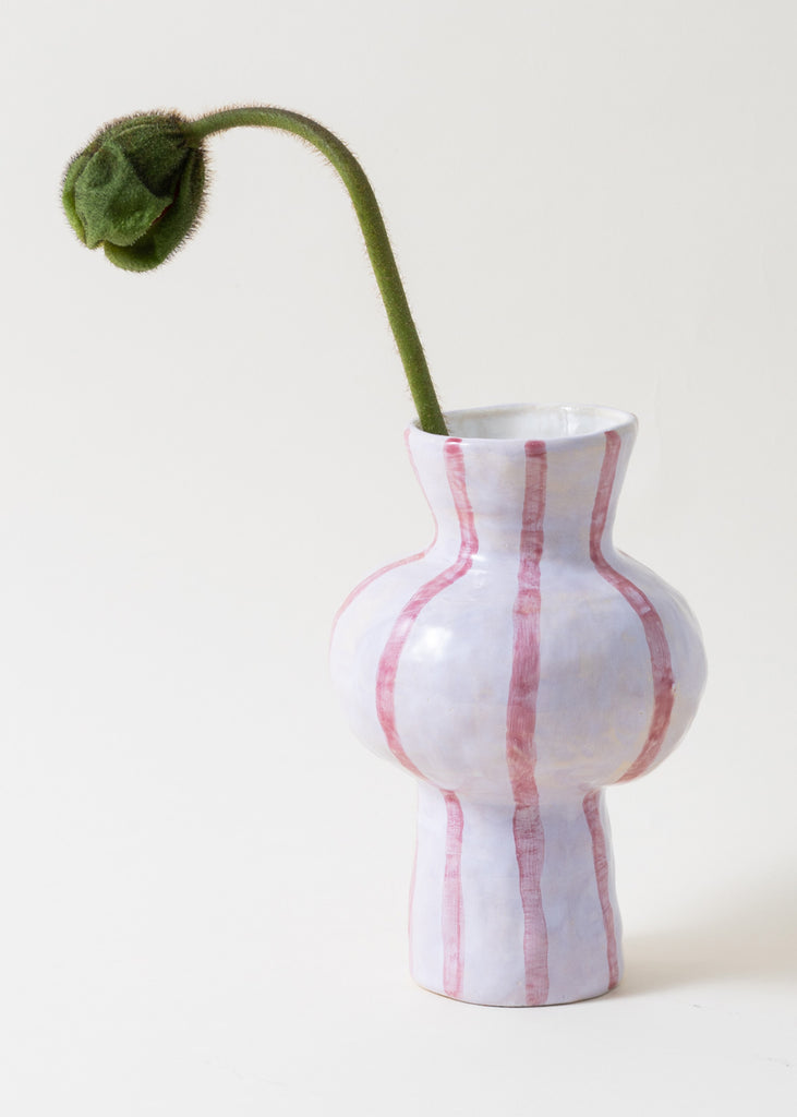 Satoko Kako Candy Handmade Vase Hand Painted Pastel Pink Stripes Ceramic Original Unique Sculpture Affordable