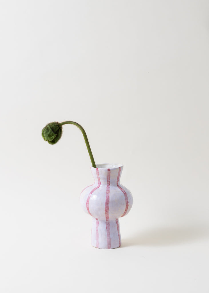 Satoko Kako Candy Handmade Vase Hand Painted Pastel Pink Stripes Ceramic Original Unique Sculpture
