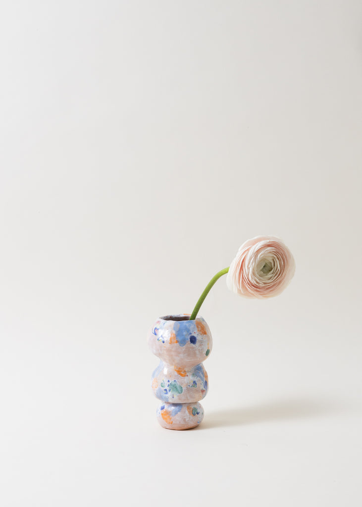 Satoko Kako Cloudy Day Handmade Vase Hand Painted Pastel Pink Blue Peach Ceramic Original Unique Sculpture