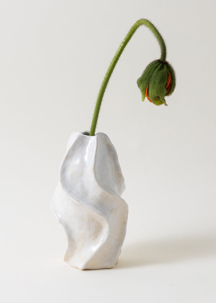 Satoko Kako Handmade White Vase Hand Painted Pastel Ceramic Original Unique Sculpture Minimalism Minimalistic Playful Swirl Organic Shape