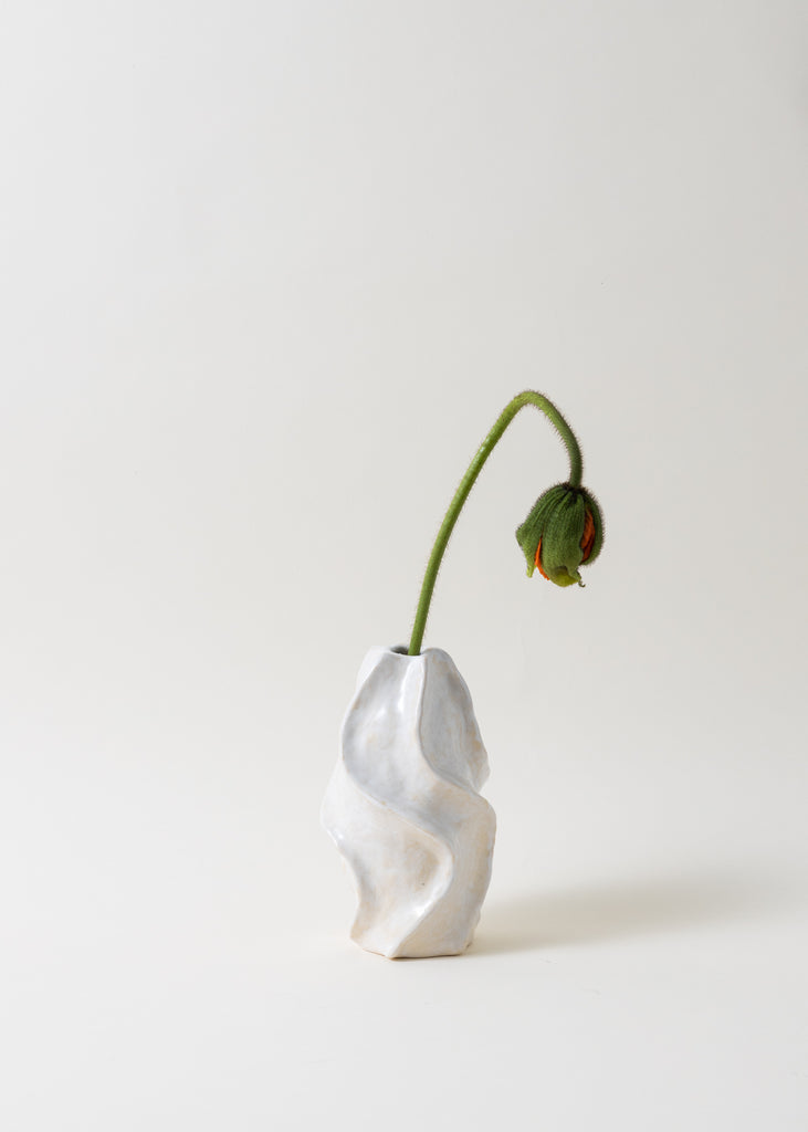 Satoko Kako Handmade White Vase Hand Painted Pastel Ceramic Original Unique Sculpture Minimalism Minimalistic Playful Swirl