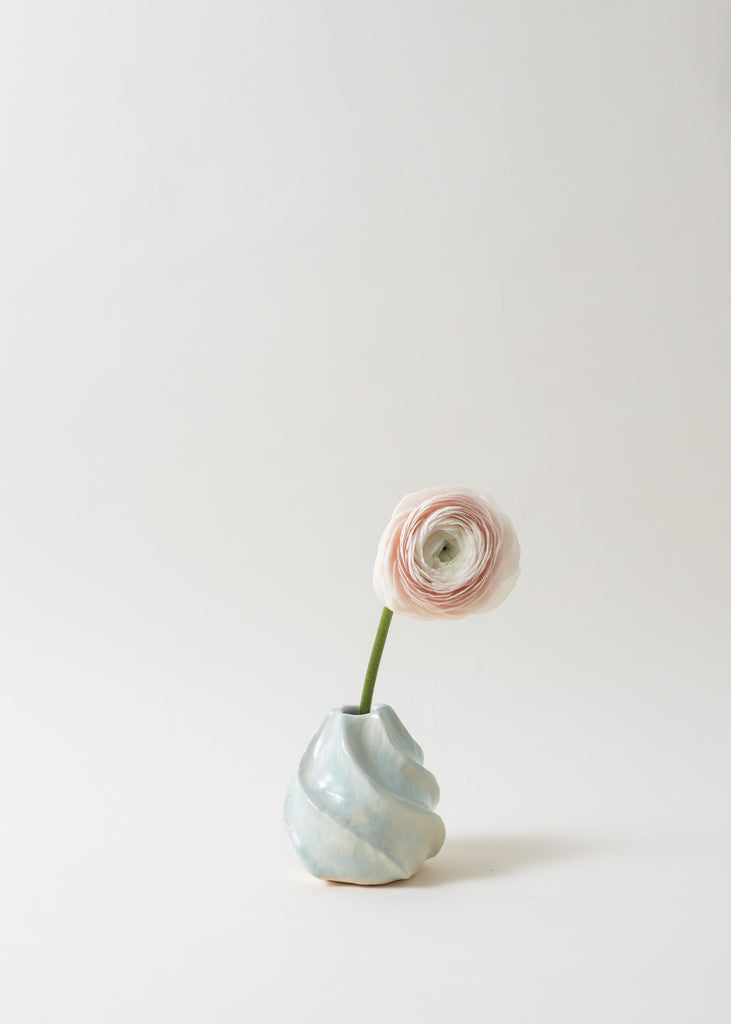 Satoko Kako Handmade Mint Green Vase Hand Painted Pastel Ceramic Original Unique Sculpture Minimalism Minimalistic Playful Swirl