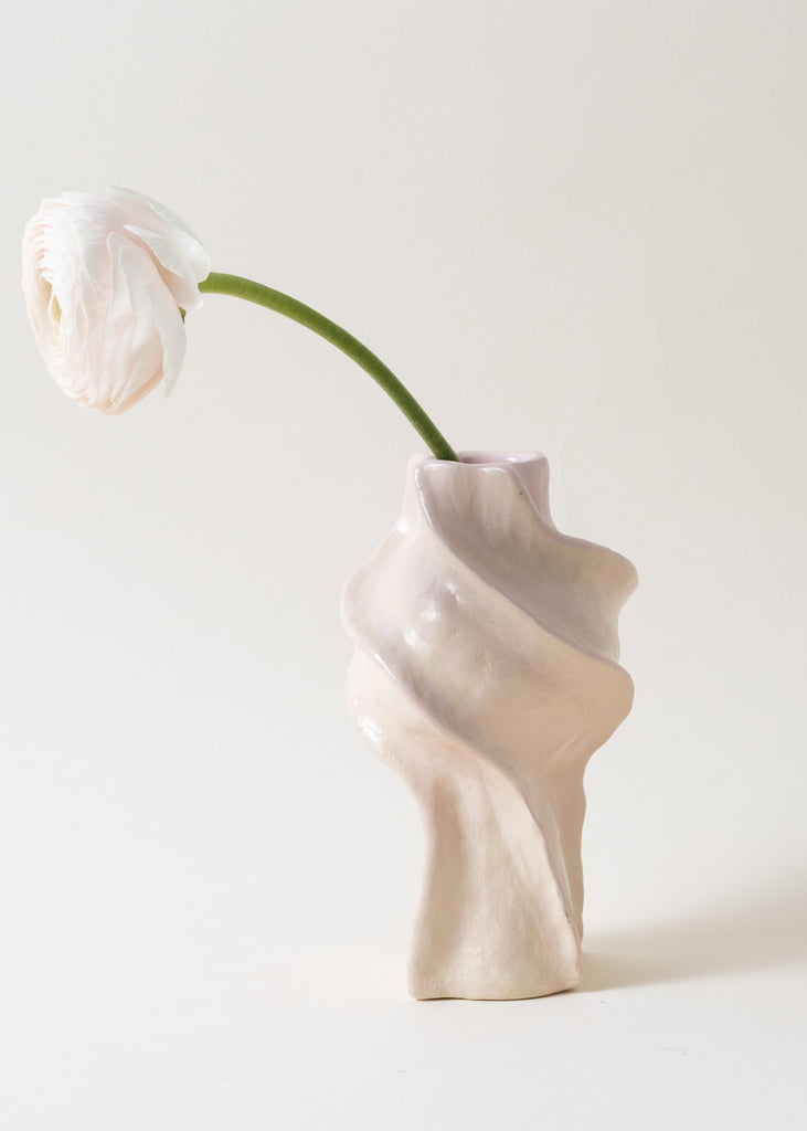 Satoko Kako Handmade Pink Affordable Vase Hand Painted Pastel Ceramic Original Unique Sculpture One Of A Kind Playful Swirl Hand Sculpted